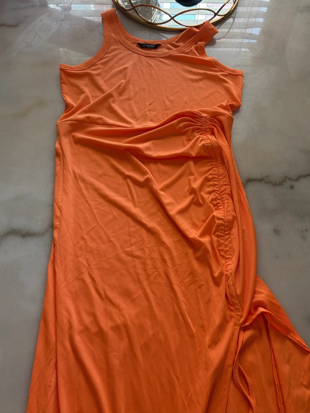 Sleeveless Orange Ruched Maxi Dress